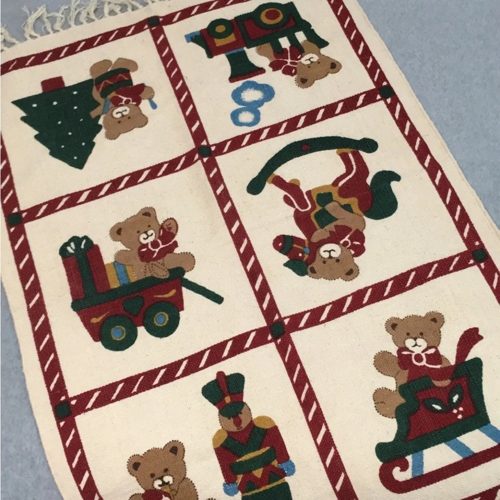 Christmas Fringe Rug Accent Decoration Holiday Bear